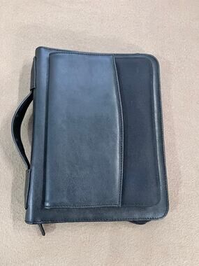 Daytimer Brief Case Style Black Faux Leather & Fabric Zippered Planner Cover
